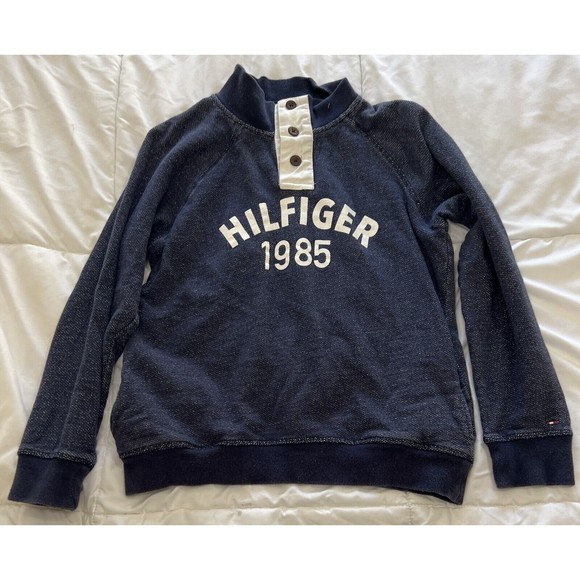 Tommy Hilfiger 1985 Boys Henley Sweatshirt 3 Button Collar Navy Blue LG 16/18 - Picture 3 of 10